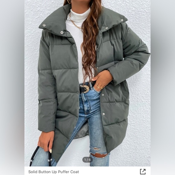 ⚡️NWOT⚡️SHEIN Green Solid Button-Up Puffer Coat - Size Women’s Large - Picture 2 of 10